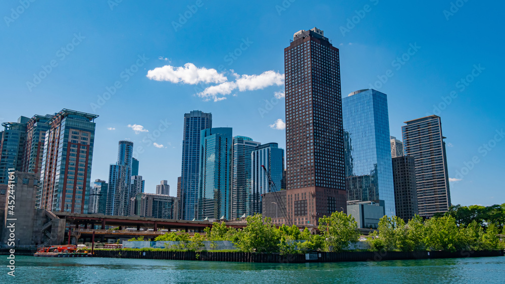 The Skyline of Chicago view from Lake Michigan - CHICAGO, ILLINOIS - JUNE 11, 2019 The Skyline of Chicago view from Lake Michigan - CHICAGO, ILLINOIS - JUNE 11, 2019
