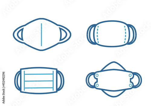 不織布・ウレタンなどいろいろな マスクのシンプルイラストセット 青系