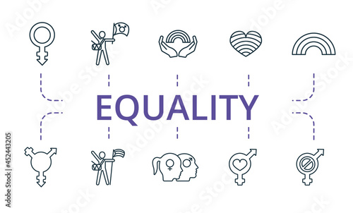 Equality icon set. Contains editable icons theme such as pride parade, transgender, sexual orientation and more.