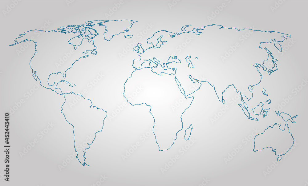 blue colored world map outline on gray background	