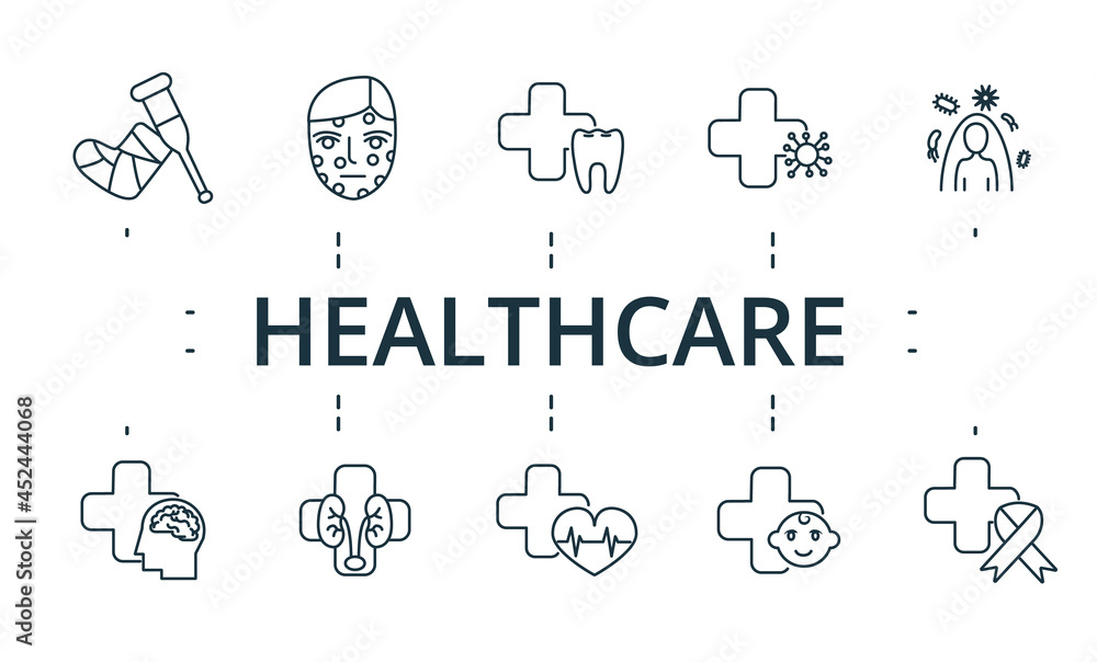 Healthcare icon set. Contains editable icons theme such as dermatology, oncology, cardiology and more.