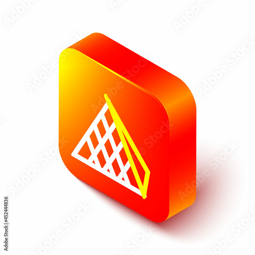 Isometric line Louvre glass pyramid icon isolated on white background. Louvre museum. Orange square button. Vector