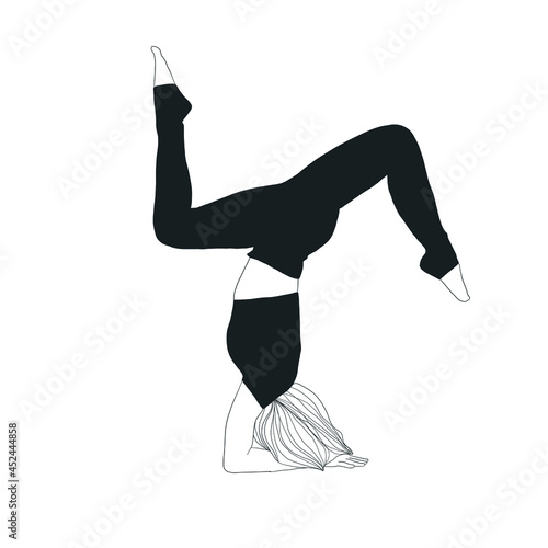 Woman doing asana, yoga practice, spiritual conscious lifestyle. Fitness and gymnastics. Caring for body and soul