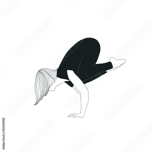 Woman doing asana, yoga practice, spiritual conscious lifestyle. Fitness and gymnastics. Caring for body and soul