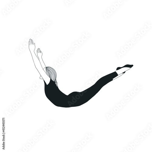 Woman doing asana, yoga practice, spiritual conscious lifestyle. Fitness and gymnastics. Caring for body and soul