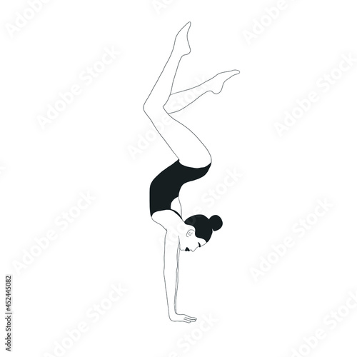 Woman doing asana, yoga practice, spiritual conscious lifestyle. Fitness and gymnastics. Caring for body and soul