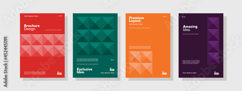 Company identity brochure template collection. Business presentation vector A4 vertical orientation front page mock up set. 
