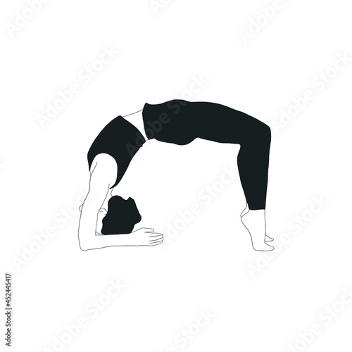 Woman doing asana, yoga practice, spiritual conscious lifestyle. Fitness and gymnastics. Caring for body and soul