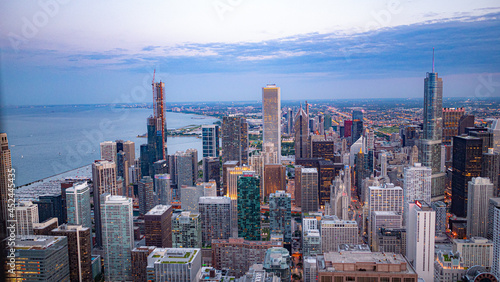 Aerial view over Chicago in the evening - CHICAGO, ILLINOIS - JUNE 12, 2019