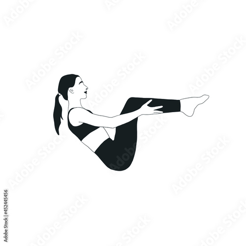 Woman doing asana, yoga practice, spiritual conscious lifestyle. Fitness and gymnastics. Caring for body and soul