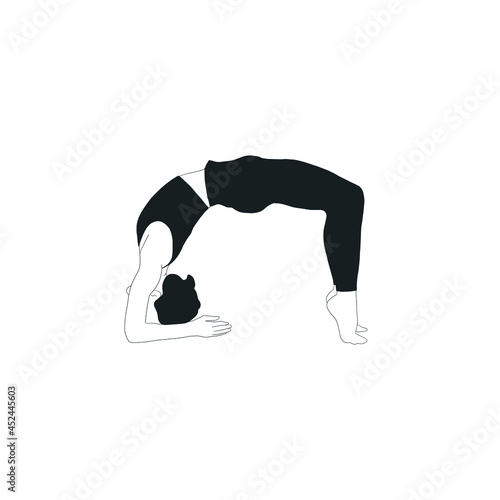 Woman doing asana, yoga practice, spiritual conscious lifestyle. Fitness and gymnastics. Caring for body and soul