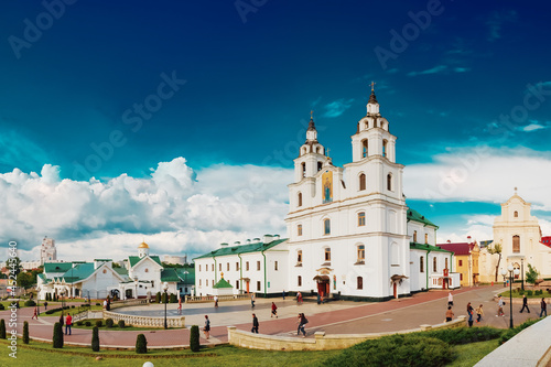 Minsk, Belarus. Cathedral Of Holy Spirit And Monastery Of Holy Spirit Bazilianok In Nyamiga Historic District. Famous Landmarks In Popular Place photo