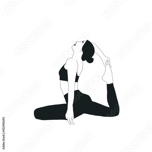 Woman doing asana, yoga practice, spiritual conscious lifestyle. Fitness and gymnastics. Caring for body and soul
