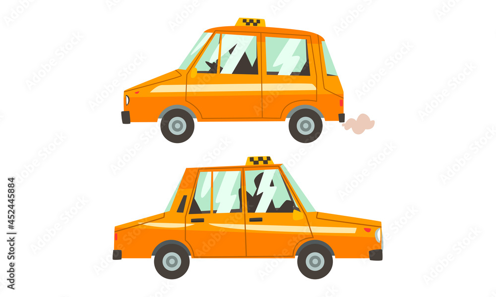 Orange Taxi Cab as Vehicle for Public Hire Vector Set Orange Taxi Cab as Vehicle for Public Hire Vector Set