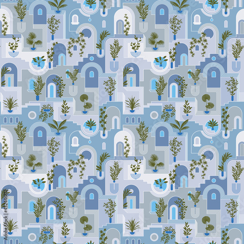 Abstract seamless pattern with the town