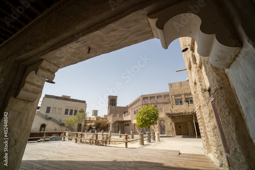 Photography Historic city of Dubai with traditional architecture and clay buildings