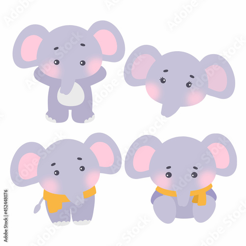 Cute elephants set.