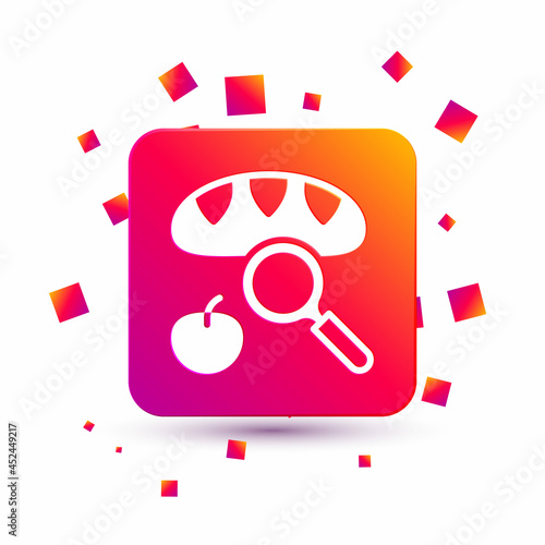 White Searching for food icon isolated on white background. Homelessness and poverty concept. Square color button. Vector