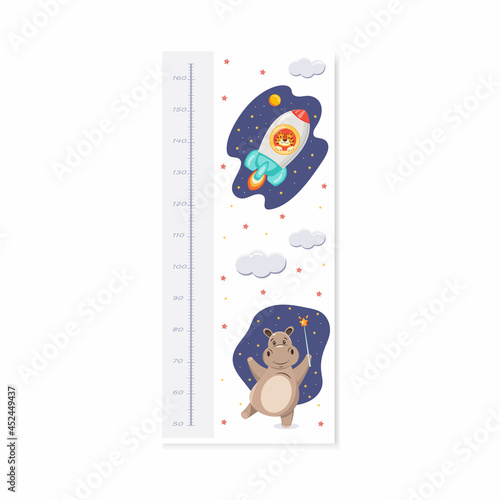 Wall-mounted roster for children with a ruler in centimeters on the theme of space.