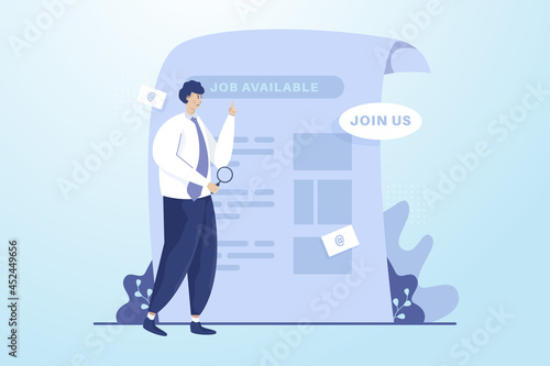 A man looking for a job vacancy for open recruitment illustration concept