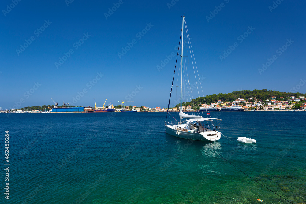 yacht  moored in harbour of Losinj town, Croatia.