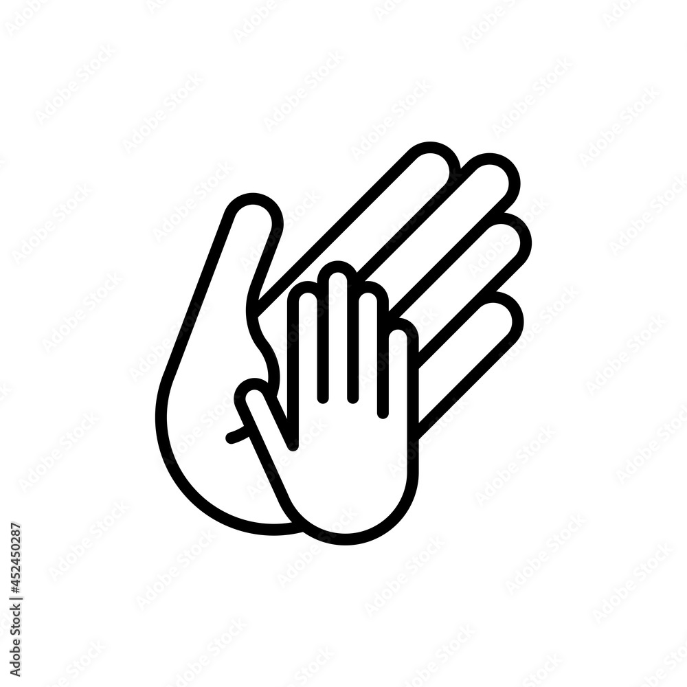 Hand of adult holds child's hand thin line icon. Modern vector illustration, care sign. Hand of adult holds child's hand thin line icon. Modern vector illustration, care sign.
