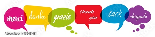 speech bubbles with text thanks in different languages