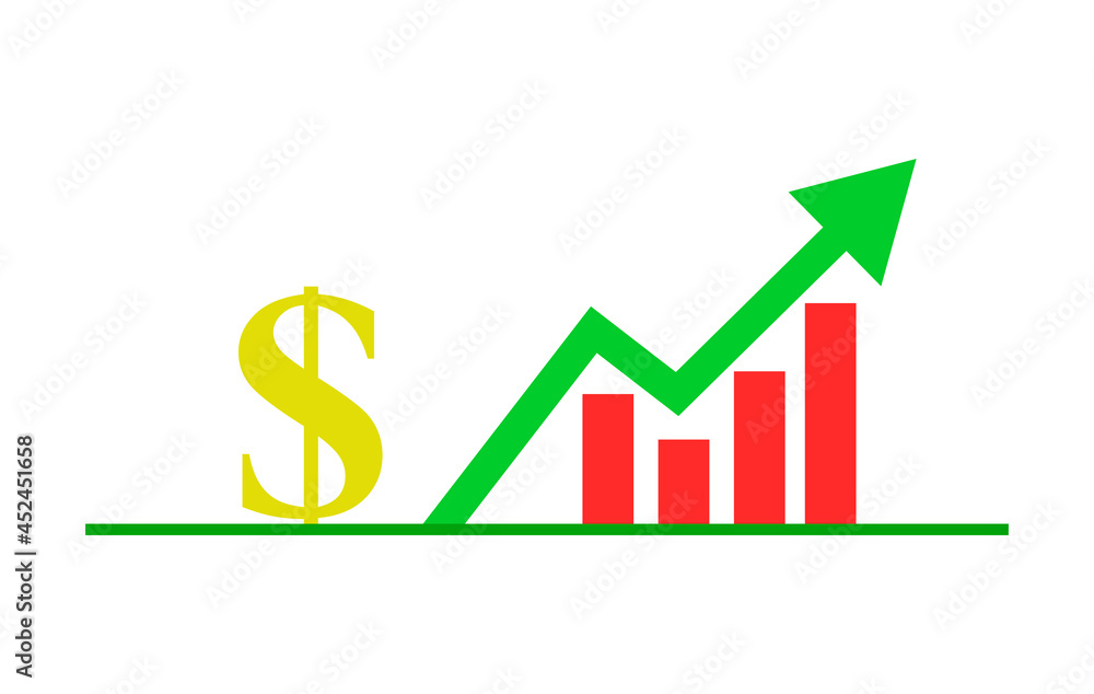 business graph with money: dollar . growing chart business graph with money: dollar . growing chart