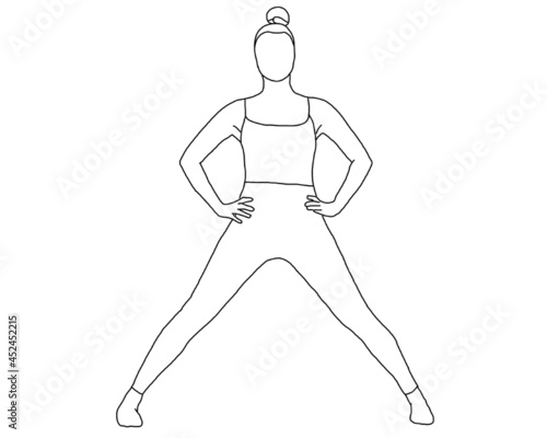 yoga, prasarita tadasana, standing wide legged pose hands on hips