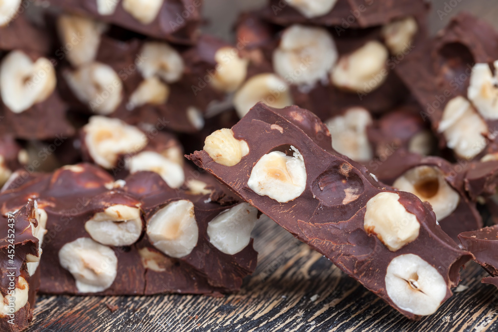 Fototapeta premium bitter chocolate with hazelnuts, homemade