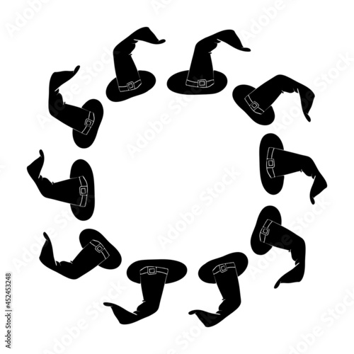 round border with witches hats vector illustration isolated on white