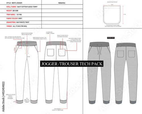  jogger tech pack, trouser tech pack, jogger  technical drawing, trouser technical drawing, men's Jogger  technical drawing, men's Jogger tech pack, Women's Jogger