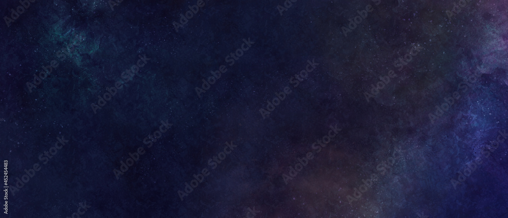暗い星空のイラスト背景　バナー　夜　グラデーション　星雲　綺麗　繊細　光　宇宙　ダーク　水彩