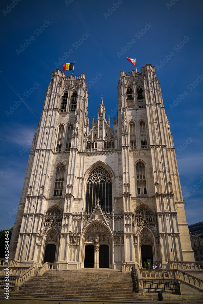 Exterior view to St Michael and St Gudula Cathedral, Brussels, Belgium