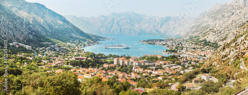View of the city of Kotor, Montenegro. Located on the shores of the Bay of Kotor, the Adriatic Sea. The old part of the city is under the protection of UNESCO.