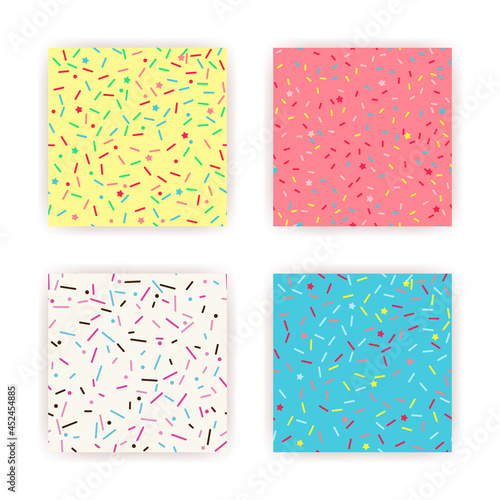 Sprinkle vector seamless pattern. Doughnut and ice cream dessert cute background.