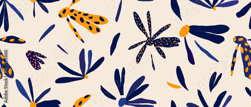 Hand drawn simple abstract daisy print. Creative collage pattern. Fashionable template for design.