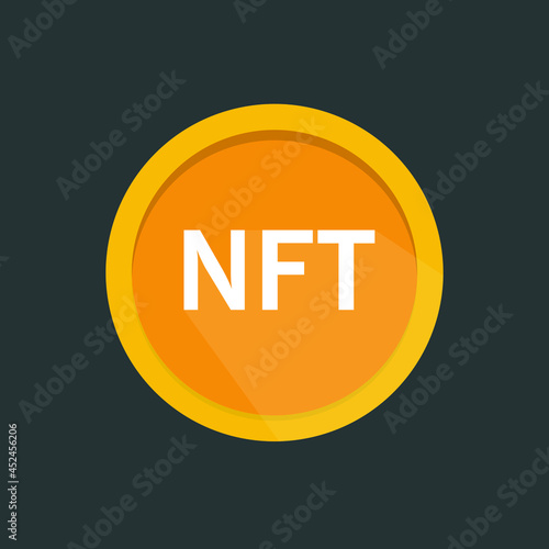 NFT non fungible token coin icon. Сrypto currency NFT token isolated on black background.