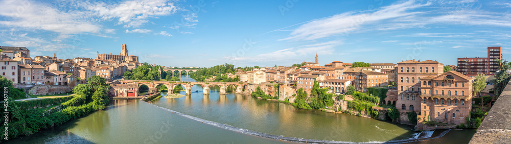 Panoramic view at the Albi town with Tarn river and old bridge - France