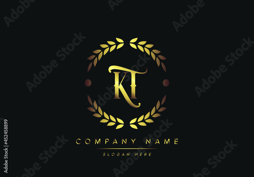 letters KT monogram logo, gold color, luxury style, Vector Illustration