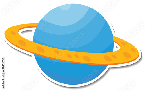 A sticker template with saturn in cartoon style isolated