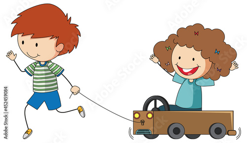A doodle kid playing cartoon character isolated