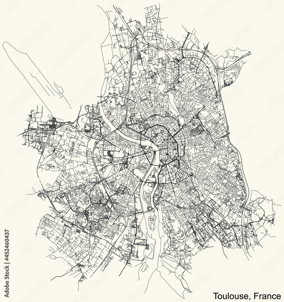 Φωτογραφία Black simple detailed street roads map on vintage beige background of Toulouse,
