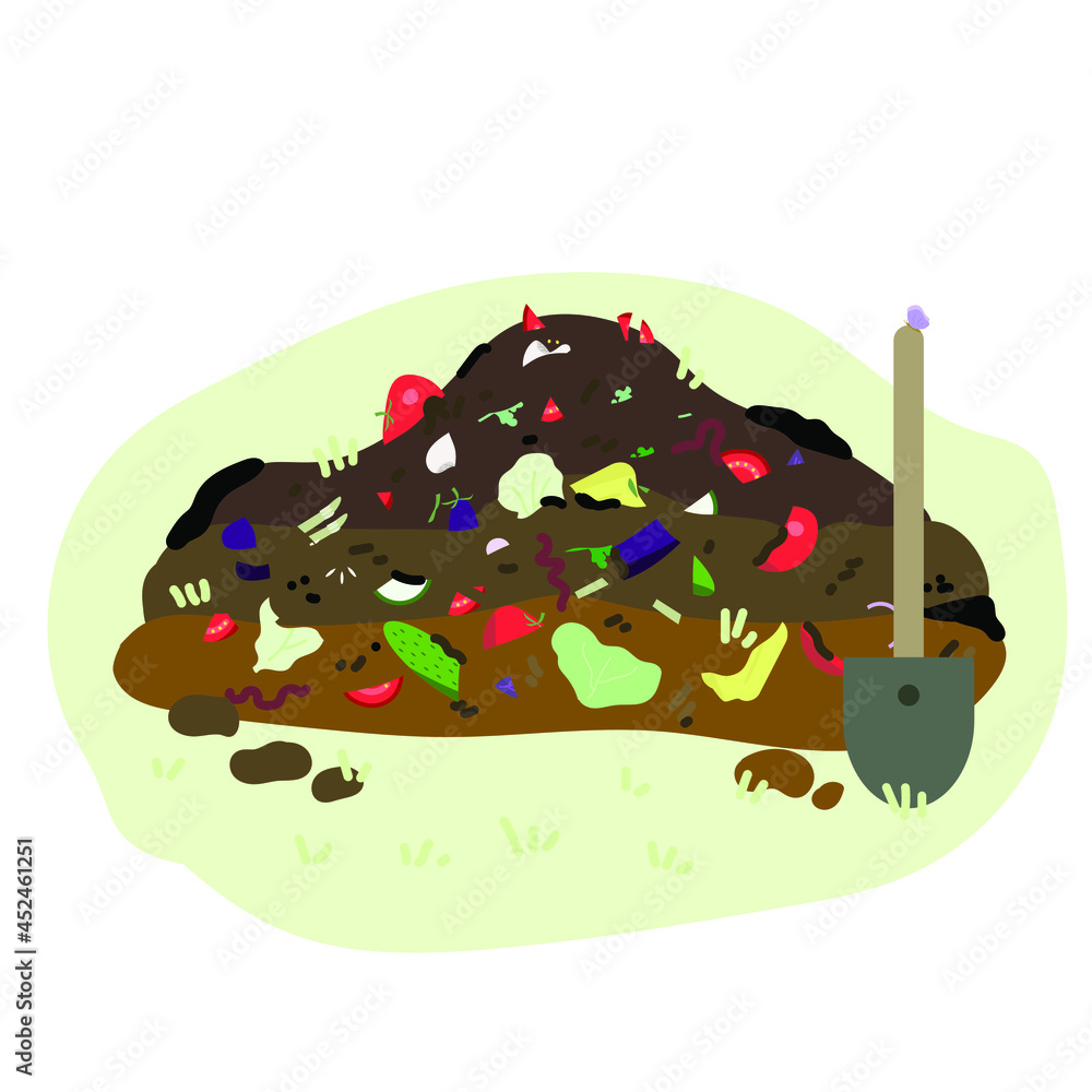 Naklejka premium Compost heap. Composting vegetable leftovers.