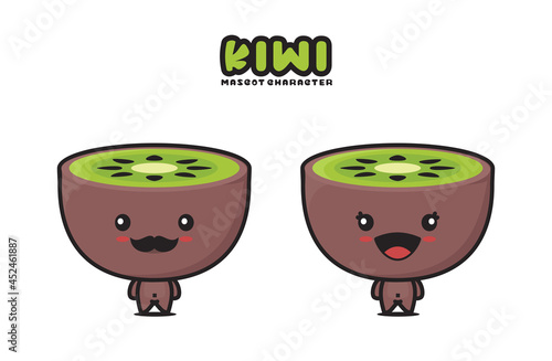 cute kiwi mascot, fresh fruit cartoon illustration