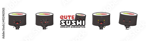 cute sushi mascot, with different facial expressions and poses