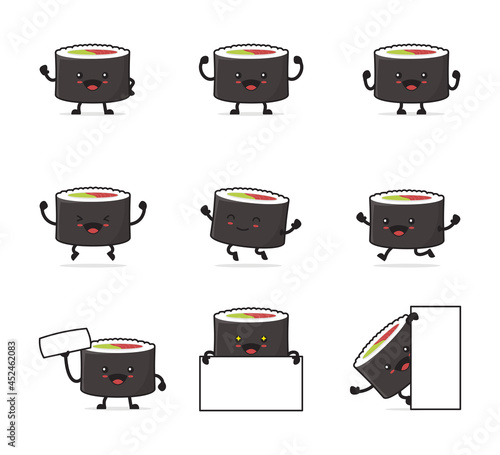 cute sushi cartoon. with happy facial expressions and different poses