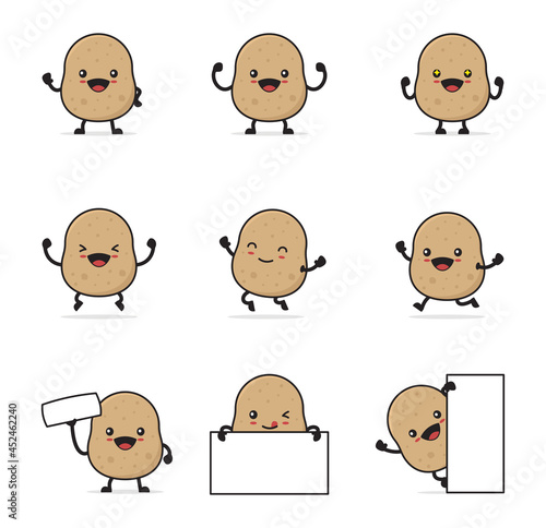 cute potato cartoon. with happy facial expressions and different poses