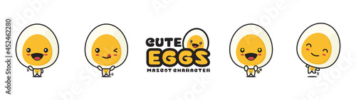 cute boiled egg mascot, with different facial expressions and poses