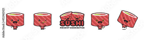 cute sushi mascot, with different facial expressions and poses